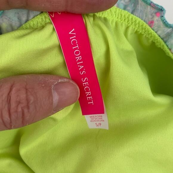 Victoria's Secret Paisley Ruffle Neon Blue String Bikini Bottom Only Swimsuit S - Picture 3 of 8